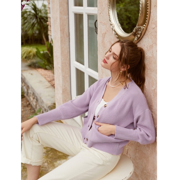 Lavender Knit Button Front Cardigan - Picture 13 of 16